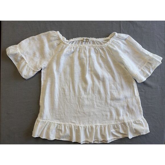 Terzo Millennio Tops - Terzo Millennio Italy White 100% Linen Blouse L Ruffle Hem Boho Top Shirt